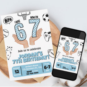 Carte J'avais 6 ans Maintenant j'ai 7 ans Invitation, In