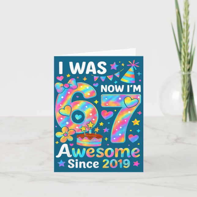 Carte J'avais 6 ans maintenant j'ai 7 ans Tie Dye Annive (Devant)