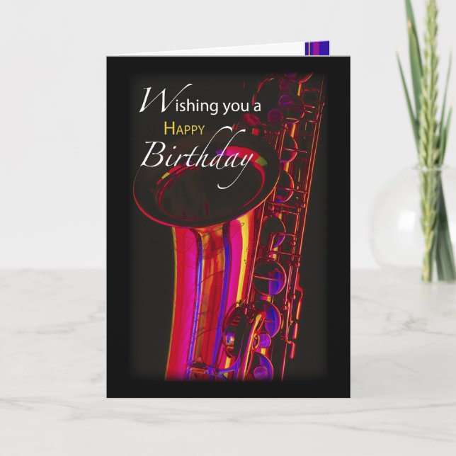 Carte Jazz d'anniversaire, saxophone (Devant)