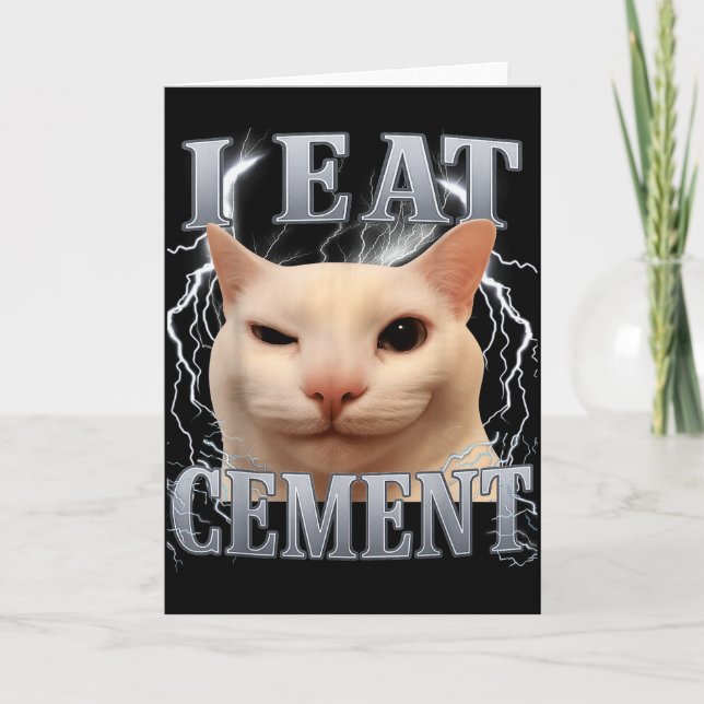 Carte Je mange du ciment Mème de chat idiot Drôle Hommes (Devant)