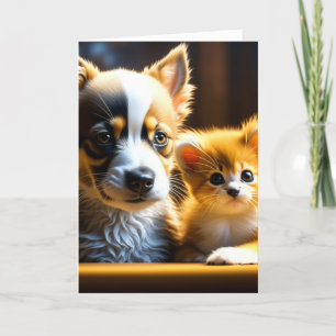 Carte Je Pense Juste À Ya Kitten et Puppy
