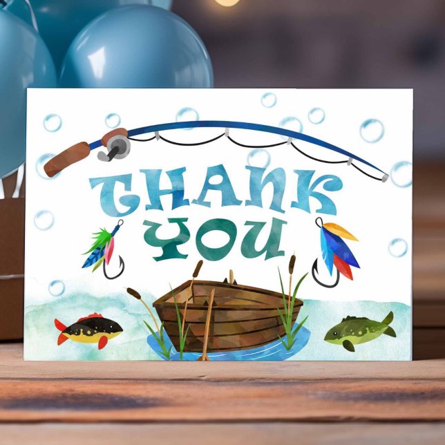 Carte Je suis allé pêcher o-poisson-allié anniversaire m (O-fish-ally, gone fishing, boy 1st birthday thank you cards.)