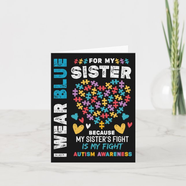 Carte Je suis fière Frère Je Porte Du Bleu Pour Ma Soeur (Devant)