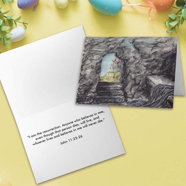 Carte Je suis la Résurrection (Religious Happy easter Jesus empty grave Christian bible quote folded holiday greetings card)