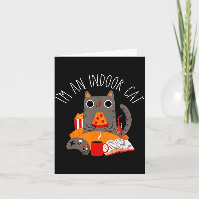 Carte Je suis un chat d'intérieur drôle de lecture café  (Devant)