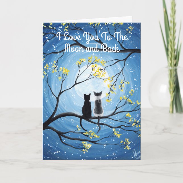 Carte Je t'aime à la lune et le chat arrière (Devant)