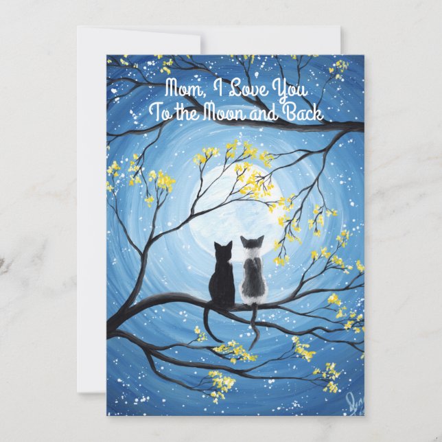 Carte Je t'aime à la Lune et le dos Chat Fête des Mères (Devant)