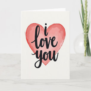 Carte Je t'aime au cœur à l'aquarelle