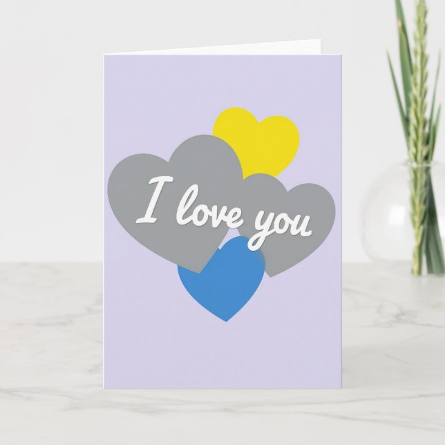 Carte « Je t'aime » aux cœurs colorés (Devant)