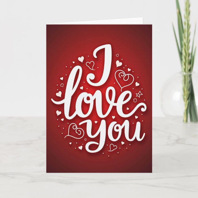 Carte « Je t'aime » aux cœurs rouges romantiques (Devant)
