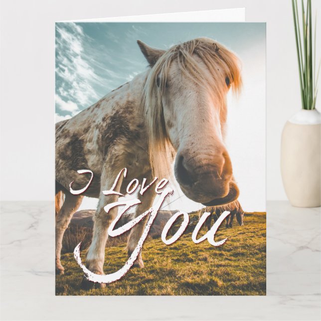 Carte Je t'aime avec cheval regardant (Devant)