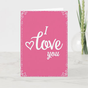 Carte « Je t'aime » avec cœur et écriture blanche