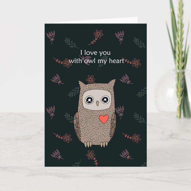 Carte Je t'aime avec le hibou mon coeur Mélange grand hi (Devant)