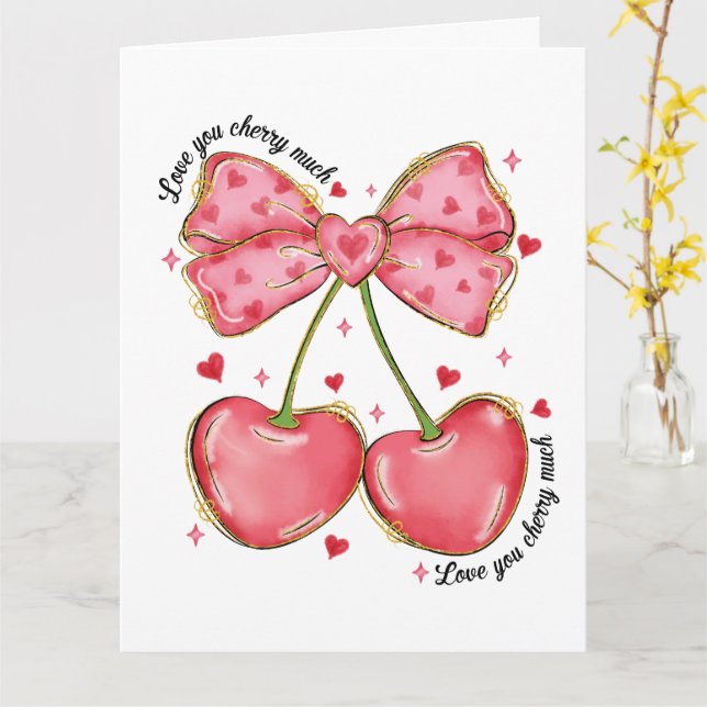 Carte Je t'aime beaucoup Coquette Cerise (Fleur jaune)