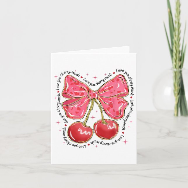 Carte Je t'aime beaucoup Coquette Cherry Bow Heart Saint (Devant)