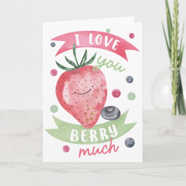 Carte Je t'aime beaucoup Mignonne Aquarelle Fraise (Devant)