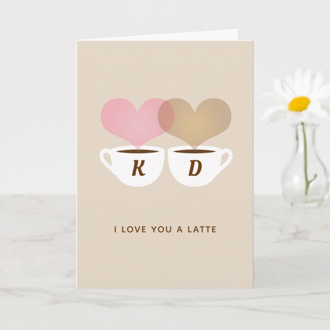 Carte Je t'aime beaucoup personnalisé monogramme initial (Petite plante)
