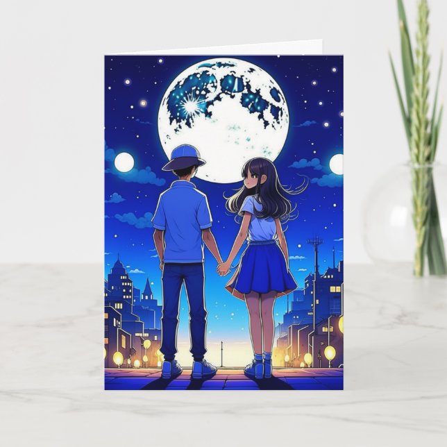 Carte Je t'aime Bébé, Couple d'anime romantique (Devant)