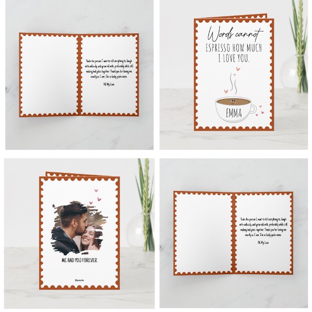 Carte Je t'aime café pun drôle Saint-Valentin  (i love you valentines day cards modern heart couple simple cute photo humor funny heart for him )