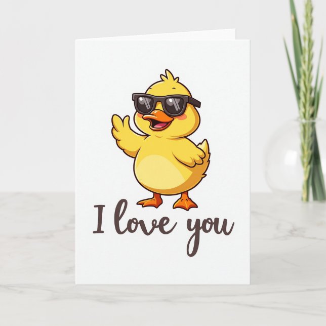 Carte Je T'Aime Canard Avec Lunettes De Soleil (Devant)