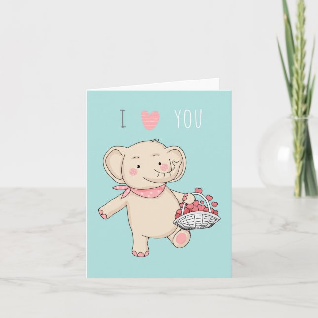 Carte Je T'Aime Caricature Cartoon Elephant Hearts Card (Devant)