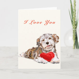 Carte Je t'aime Cartons Chiot avec Cadeau de Coeur pour