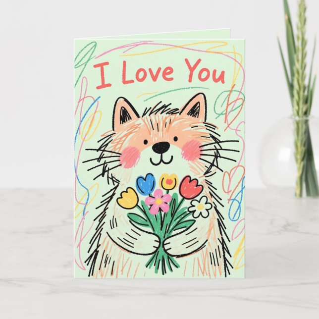 Carte Je T'aime Chat Gribouillage (Devant)