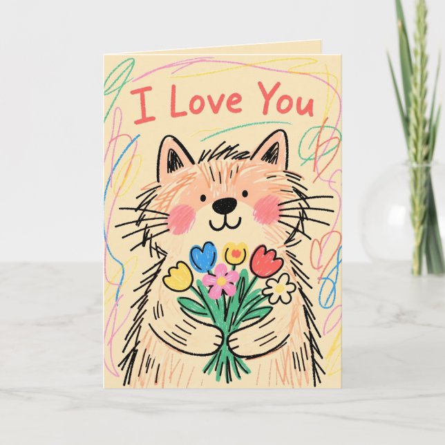 Carte Je t'aime Chat Gribouillé (Devant)