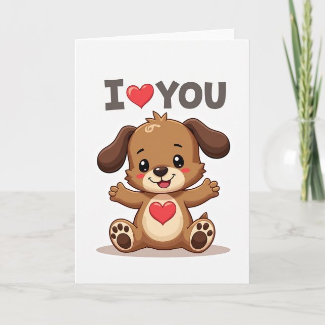 Carte Je T'Aime Chien Mignon (Devant)