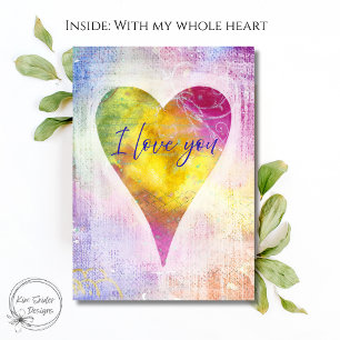 Carte Je t'aime cœur aquarelle Saint-Valentin