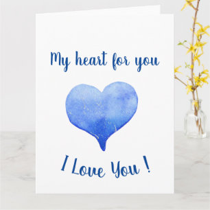 Carte Je t'aime Coeur Bleu mignon Saint Valentin