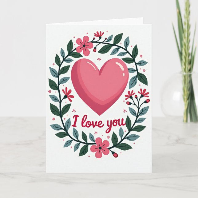 Carte Je T'Aime Cœur en Fleurs (Devant)