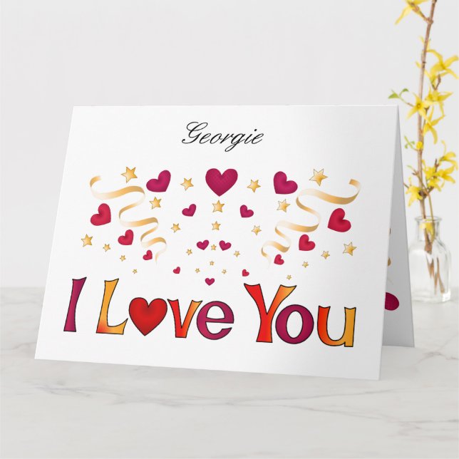 Carte JE T'AIME Cœur Rouge Ruban Doré Saint-Valentin Vin (Fleur jaune)