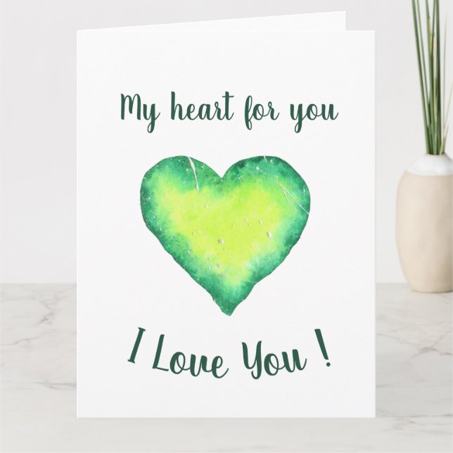 Carte Je t'aime Coeur Vert et Bleu Saint Valentin (Devant)