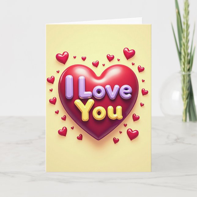 Carte Je T'Aime Cœurs 3D Brillants (Devant)