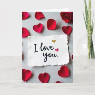 Carte « Je t'aime » cœurs pailletés rouges