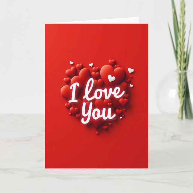 Carte Je T'Aime Cœurs Rouges Gonflés (Devant)