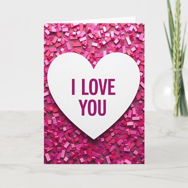 Carte Je T'Aime Confettis Rectangle Rose (Devant)