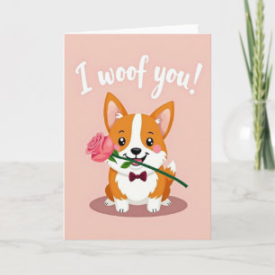 Carte Je T'aime Corgi Rose