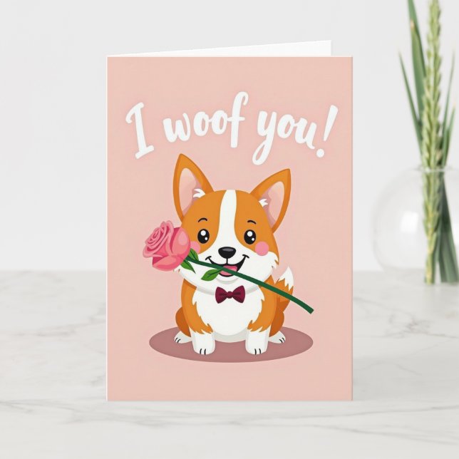 Carte Je T'aime Corgi Rose (Devant)