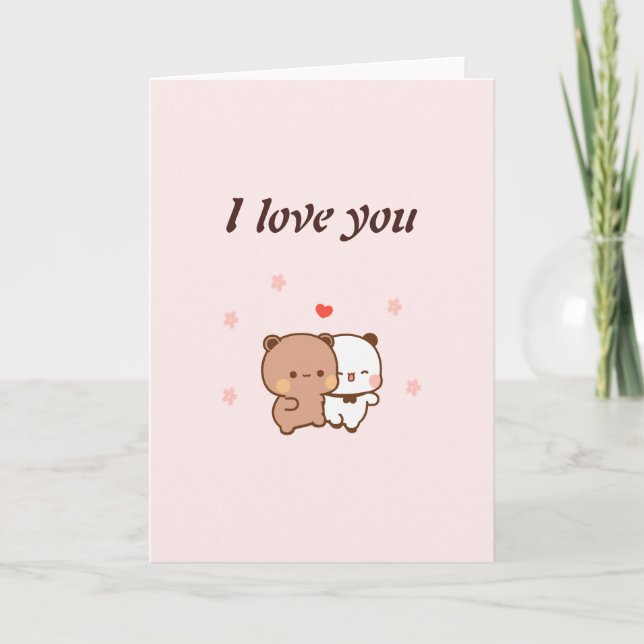 Carte Je t'aime, dessin animé de couple mignon (Devant)