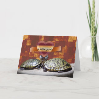 Carte Je t'aime, deux tortues forment un coeur