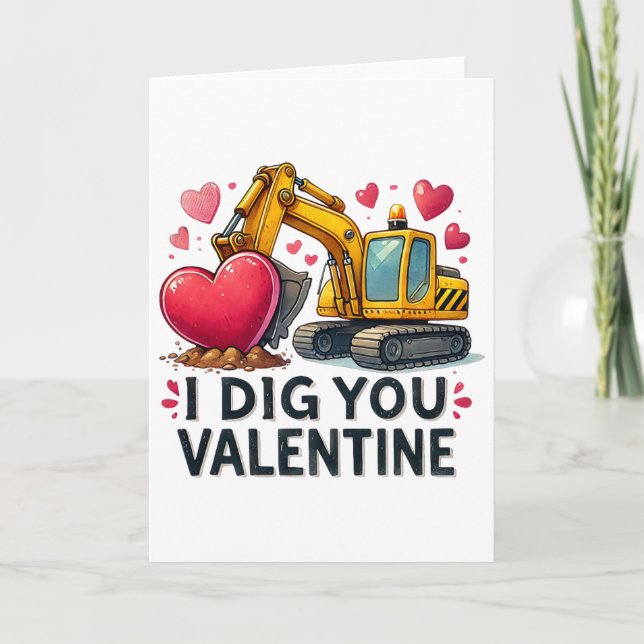 Carte Je t'aime excavatrice de la Saint-Valentin camions (Devant)
