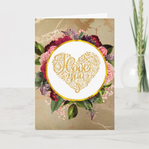 Carte Je T'Aime Fancy Golden Orné Coeur Saint-Valentin