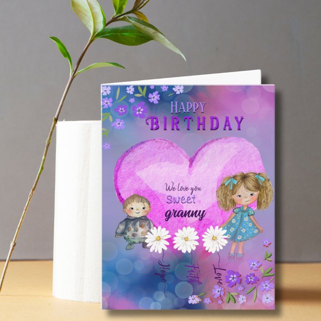 Carte Je t'aime, Granny Pretty Purple Birthday Card (Love you, Granny Pretty Purple Birthday Card)