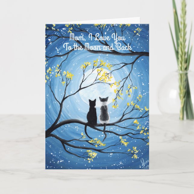 Carte Je t'aime jusqu'à la lune et retour Chat Fête des  (Devant)