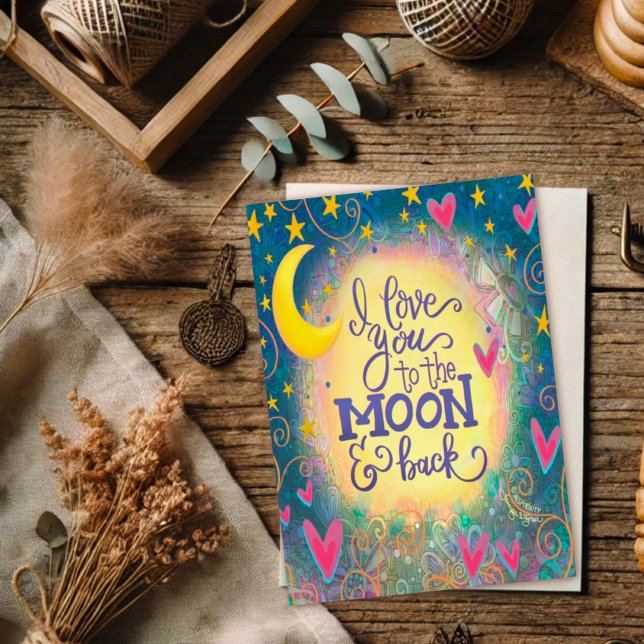 Carte Je t'aime jusqu'à la lune et retour Mignon tout pl (Créateur téléchargé)