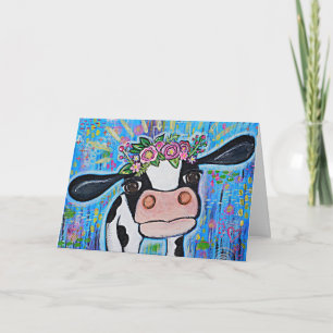 Carte "Je t'aime jusqu'à la luuu-ne & retour" Vache Mign