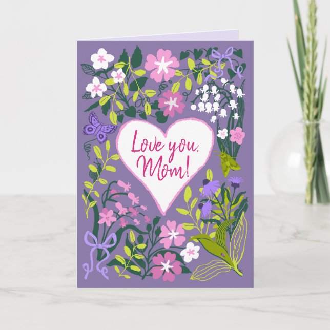 Carte Je t'aime maman botanique cœur mignon (Devant)