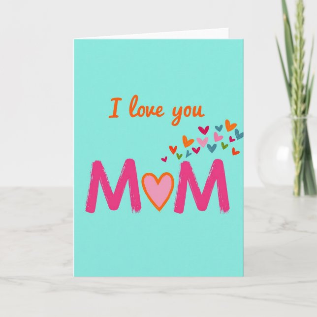 Carte « Je t'aime maman », explosion de cœur (Devant)